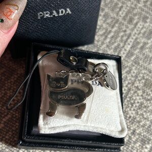 301. Prada Silver and Black Cat Phone Charm with COA